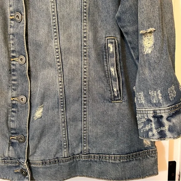 Torrid Classic Long Denim Jacket with Distressed Details Size 1X - Picture 2 of 10